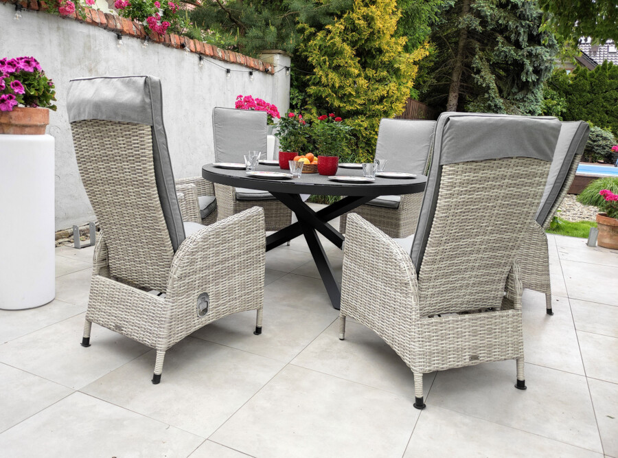 CAMINA 150 NEAPOL Okrągły Stół Ogrodowy i 6 regulowanych foteli