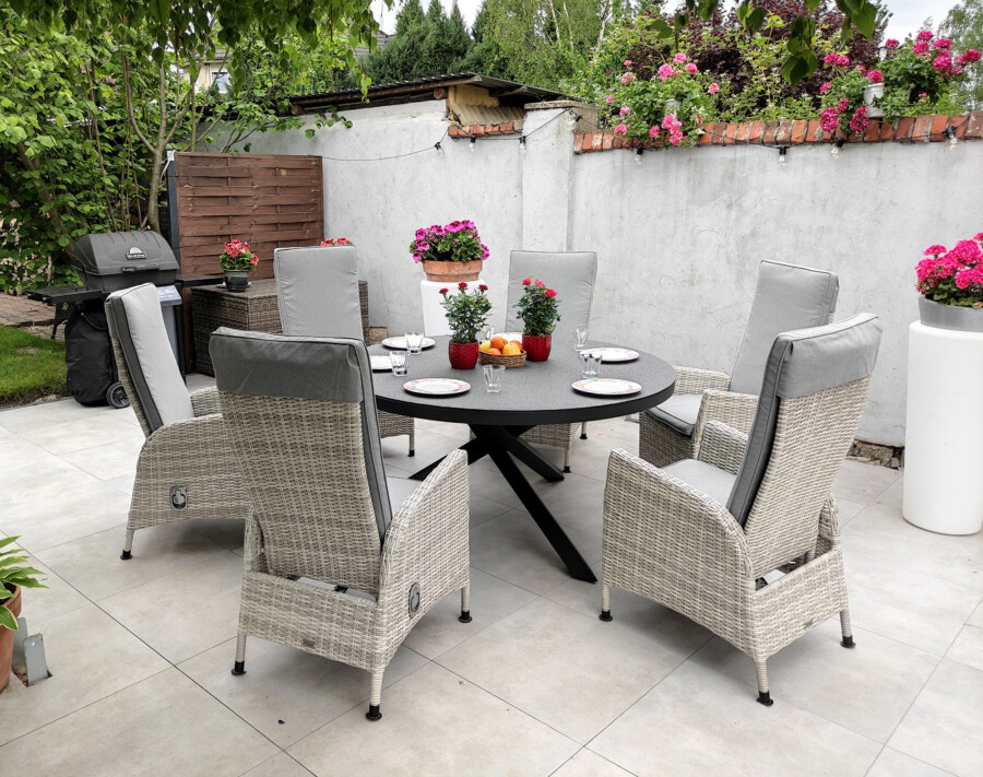 CAMINA 150 NEAPOL Okrągły Stół Ogrodowy i 6 regulowanych foteli
