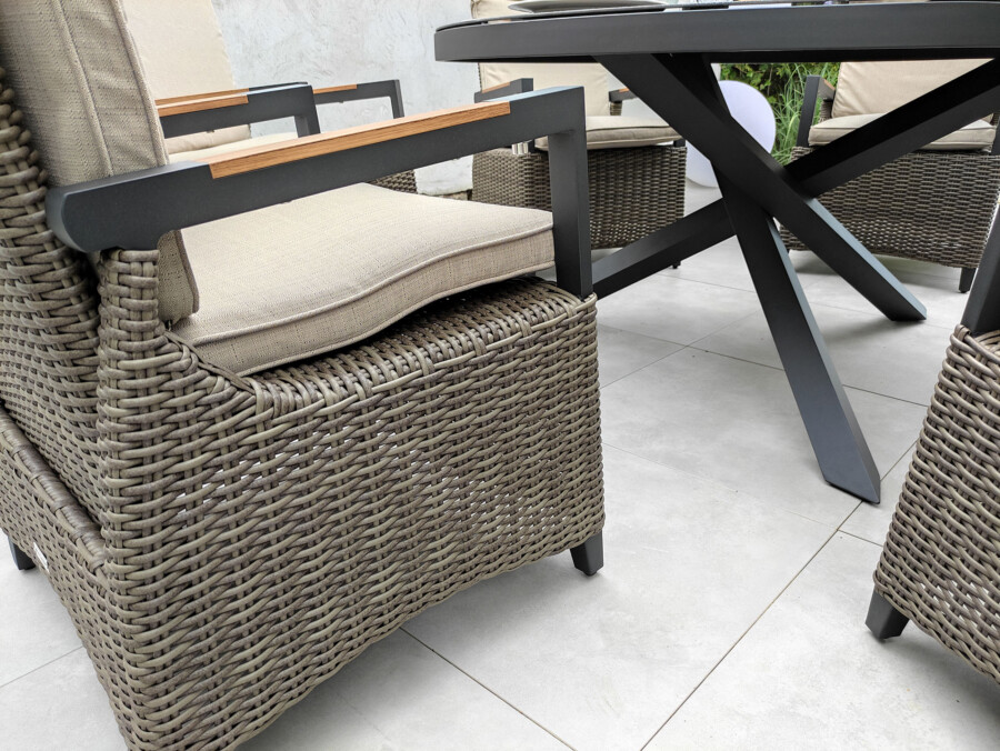 CAMINA 150 TRIVENTO Okrągły Stół Ogrodowy i 6 regulowanych foteli