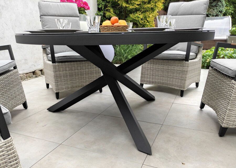 CAMINA 150 TRIVENTO Okrągły Stół Ogrodowy i 6 regulowanych foteli