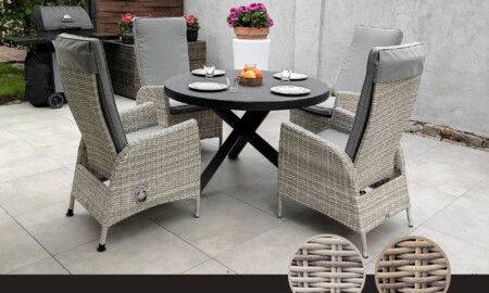 Zestaw ogrodowy CAMINA 120 NEAPOL – okrągły stół 120 cm i 4 regulowane fotele