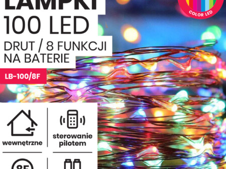 Lampki LED na baterie z pilotem – 10 m, 100 mini diod