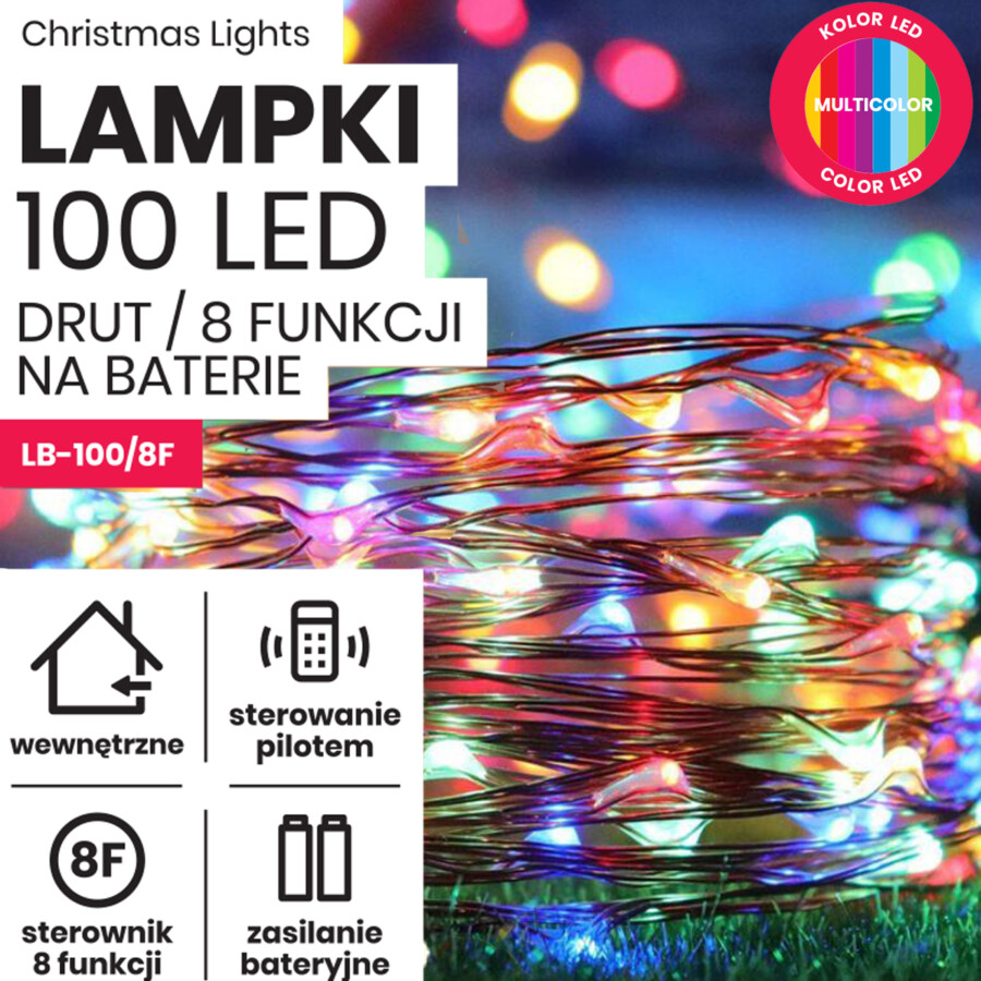 Lampki LED na baterie z pilotem – 10 m, 100 mini diod