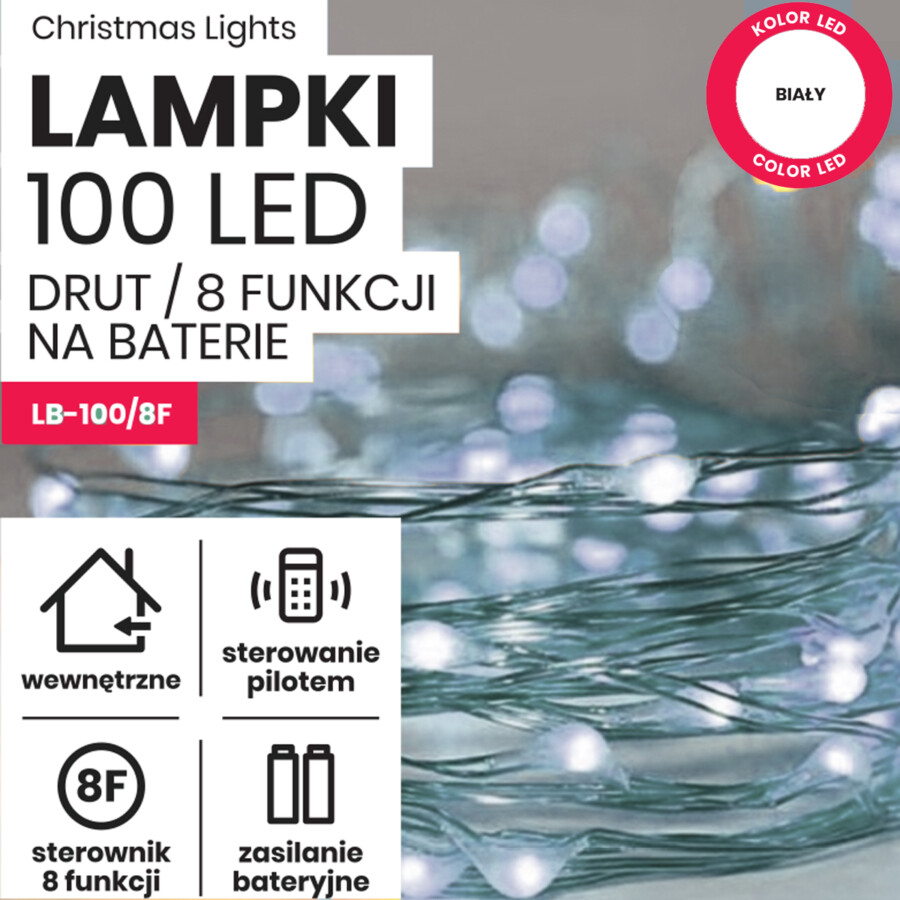 Lampki LED na baterie z pilotem – 10 m, 100 mini diod