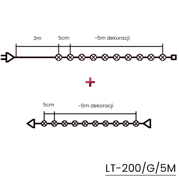 Lampki choinkowe łańcuch 10m 200 LED + flash. Zestaw systemowy (2 komplety)