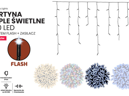 Kurtyna Sople 10m 250 LED z gniazdem + flash (LT-250/S/G/5M)