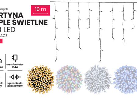 Kurtyna Sople 10m 250 LED z gniazdem (LT-250/S/G)