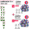 Lampki choinkowe łańcuch 15m 300 LED + flash. Zestaw systemowy (3 komplety)