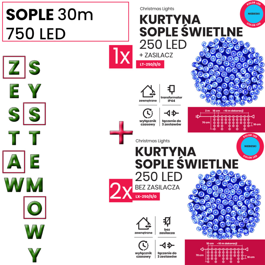 LT-750-S-G-niebieski.jpg Kurtyna Sople 30m 750 LED. Zestaw systemowy (3 komplety)
