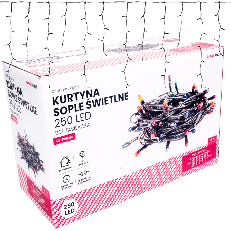 Kurtyna Sople 10m 250 LED + flash. Lampki systemowe (bez zasilacza)