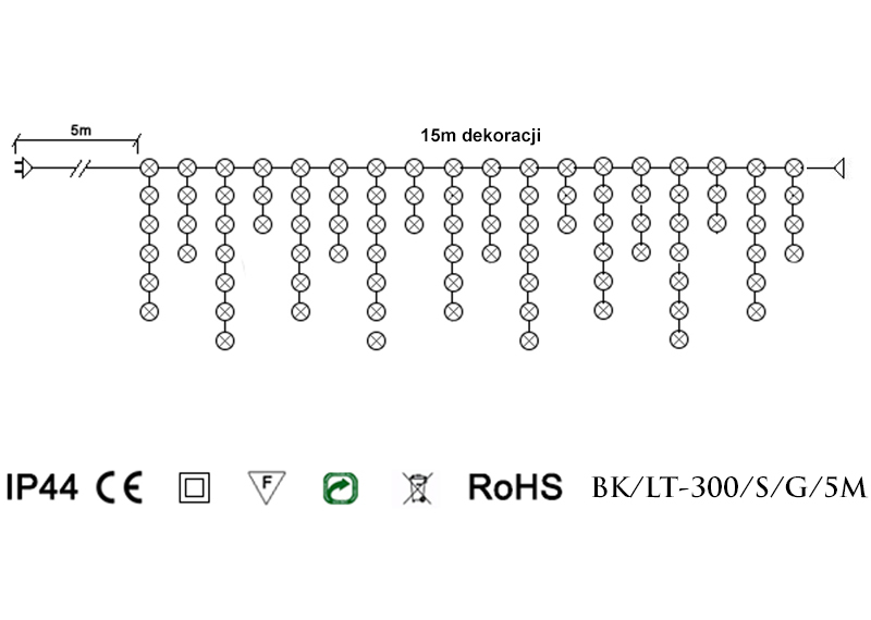 Kurtyna Sople 15m 300 LED + flash. Biały kabel