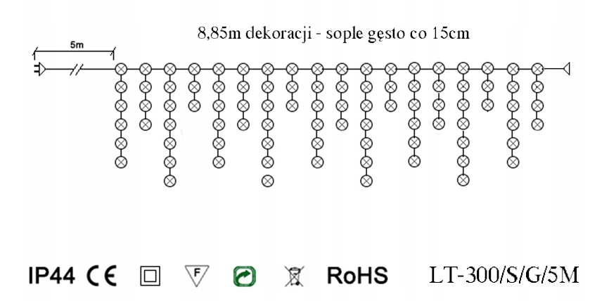 Kurtyna Gęste Sople 9m 300 LED + flash