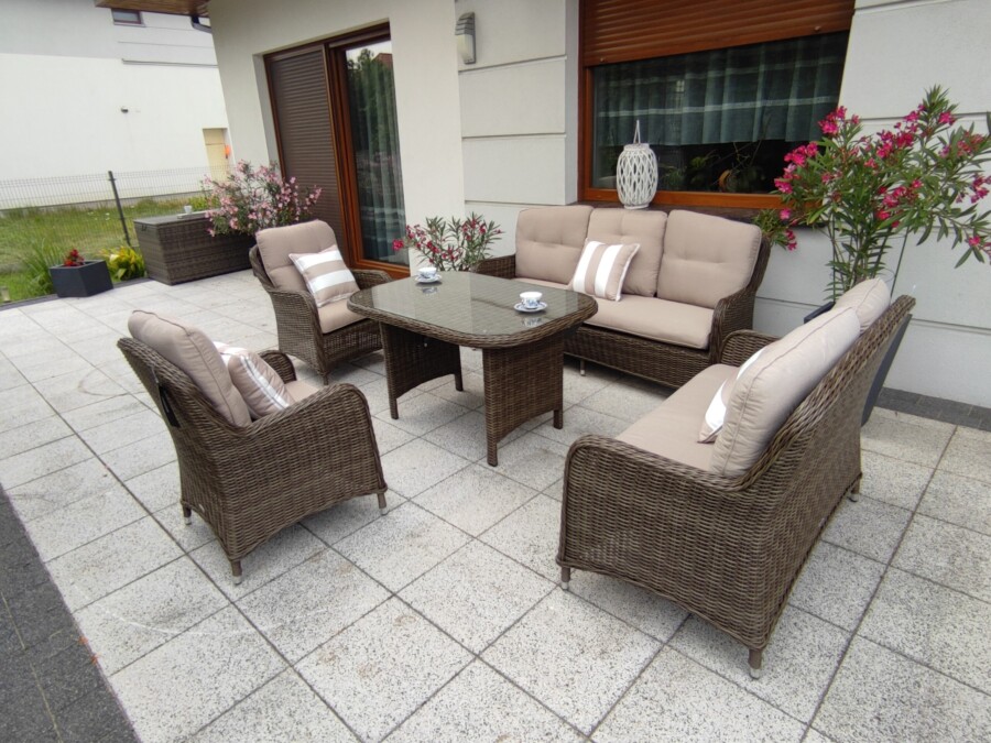 ARES PREMIUM Duży Zestaw Kawowo-Obiadowy z Technorattanu Meble Ogrodowe + SOFA 2