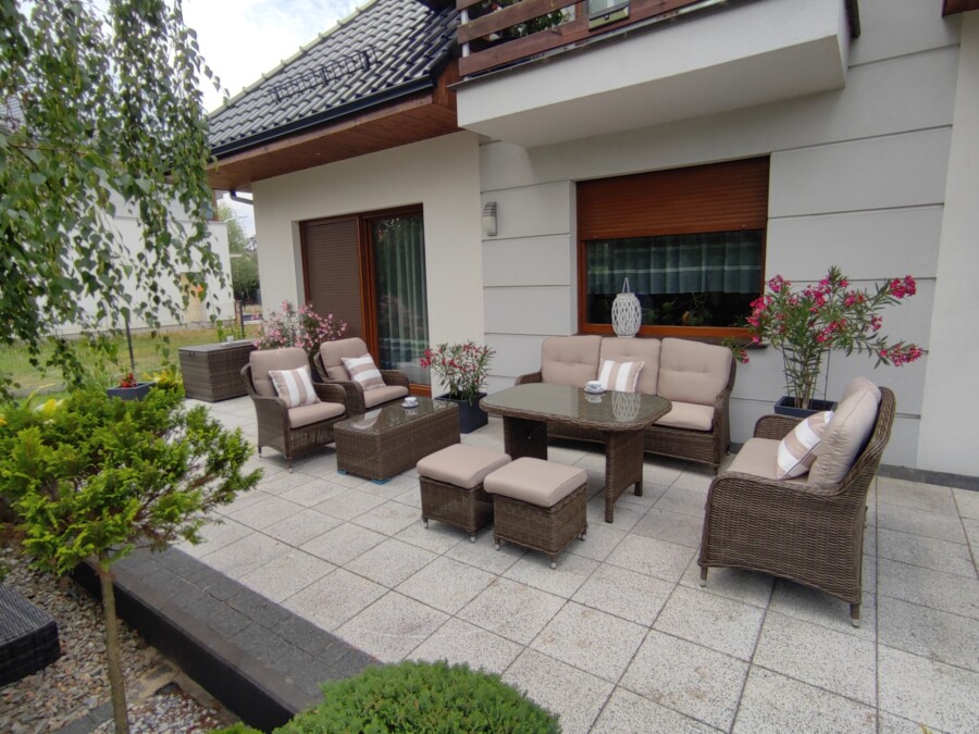 ARES PREMIUM Duży Zestaw Kawowo-Obiadowy z Technorattanu Meble Ogrodowe + SOFA 2