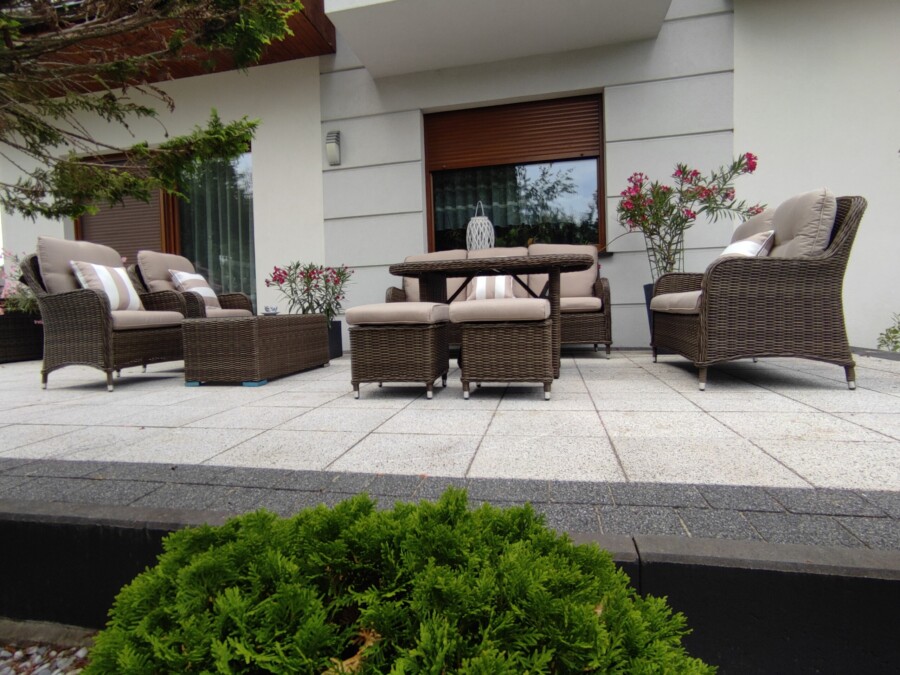 ARES PREMIUM Duży Zestaw Kawowo-Obiadowy z Technorattanu Meble Ogrodowe + SOFA 2