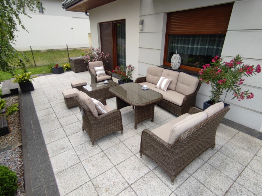 ARES PREMIUM Duży Zestaw Kawowo-Obiadowy z Technorattanu Meble Ogrodowe + SOFA 2