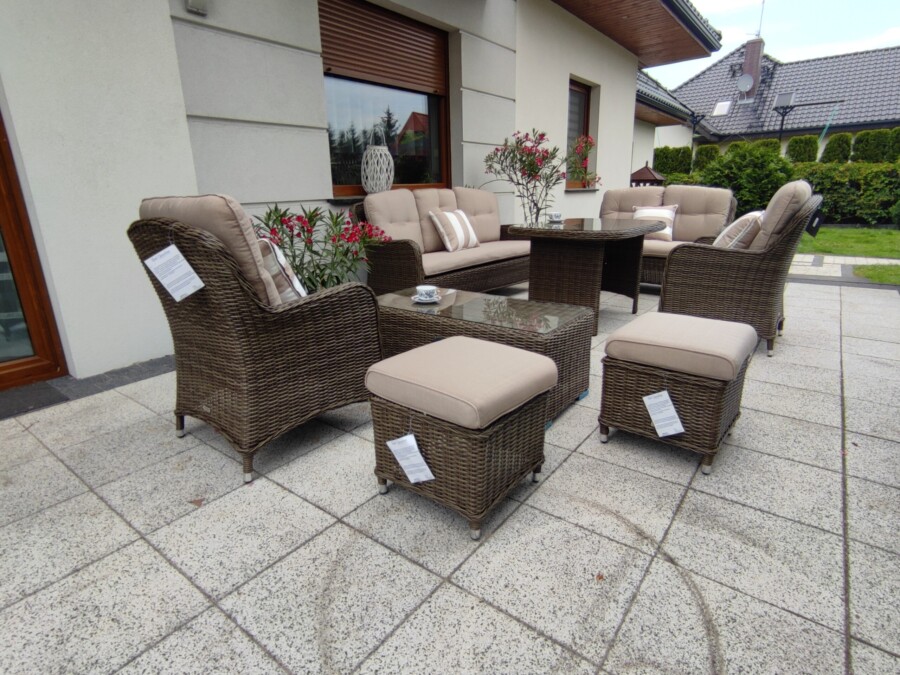 ARES PREMIUM Duży Zestaw Kawowo-Obiadowy z Technorattanu Meble Ogrodowe + SOFA 2