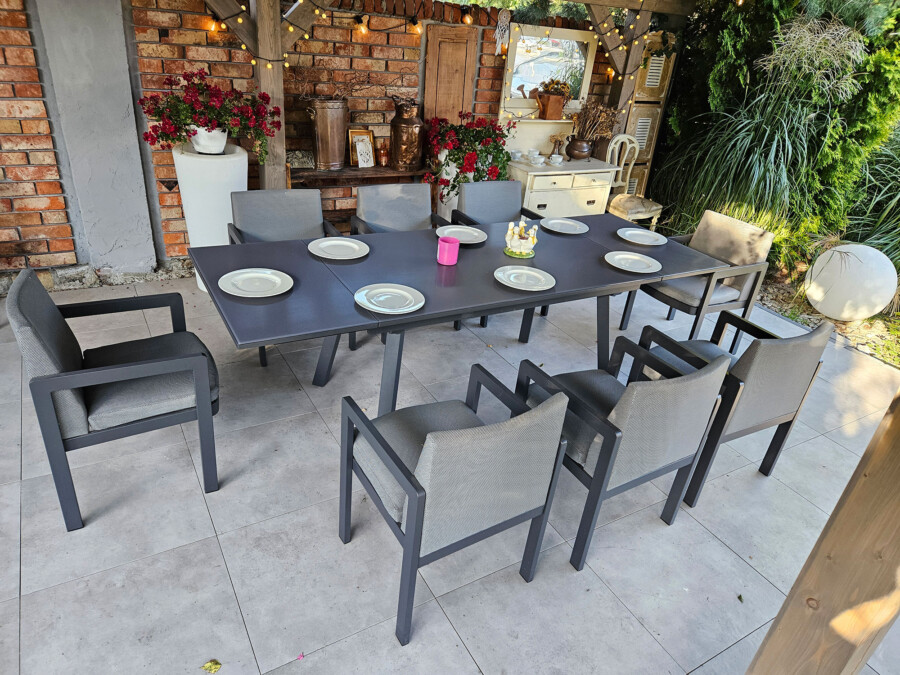 Rozkładany stół ogrodowy 150–250 – PAOLA | 6 foteli | Belgiardino