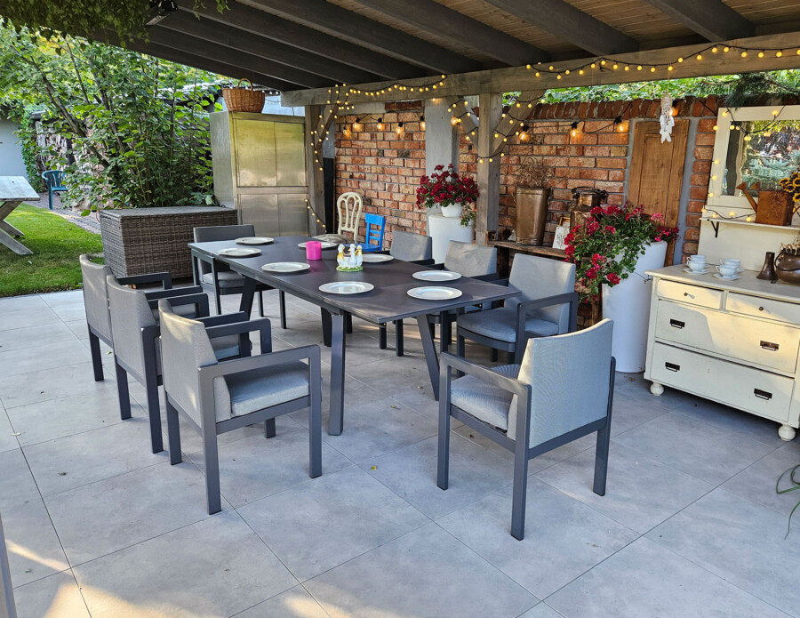 Rozkładany stół ogrodowy 150–250 – PAOLA | 6 foteli | Belgiardino