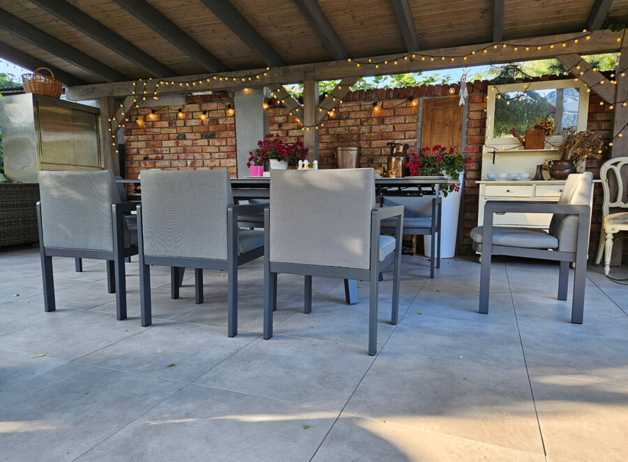 Rozkładany stół ogrodowy 150–250 – PAOLA | 6 foteli | Belgiardino