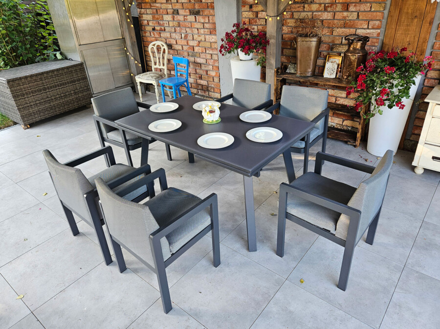 Rozkładany stół ogrodowy 150–250 – PAOLA | 6 foteli | Belgiardino