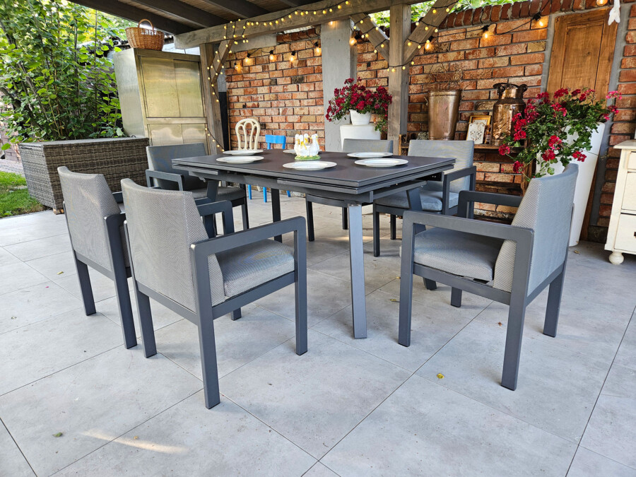 Rozkładany stół ogrodowy 150–250 – PAOLA | 6 foteli | Belgiardino