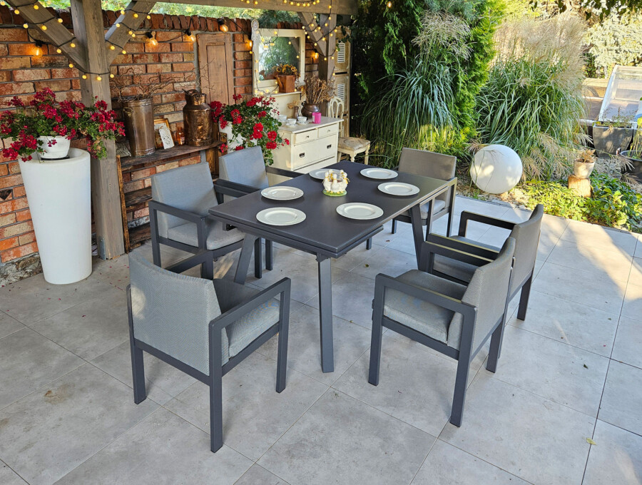Rozkładany stół ogrodowy 150–250 – PAOLA | 6 foteli | Belgiardino