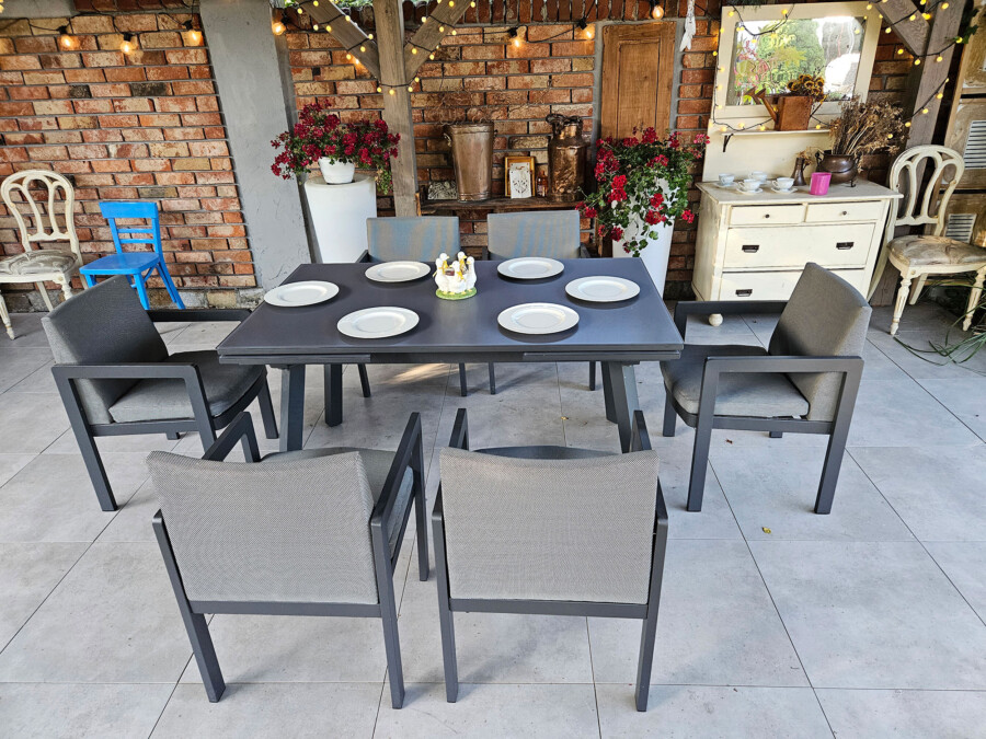 Rozkładany stół ogrodowy 150–250 – PAOLA | 6 foteli | Belgiardino