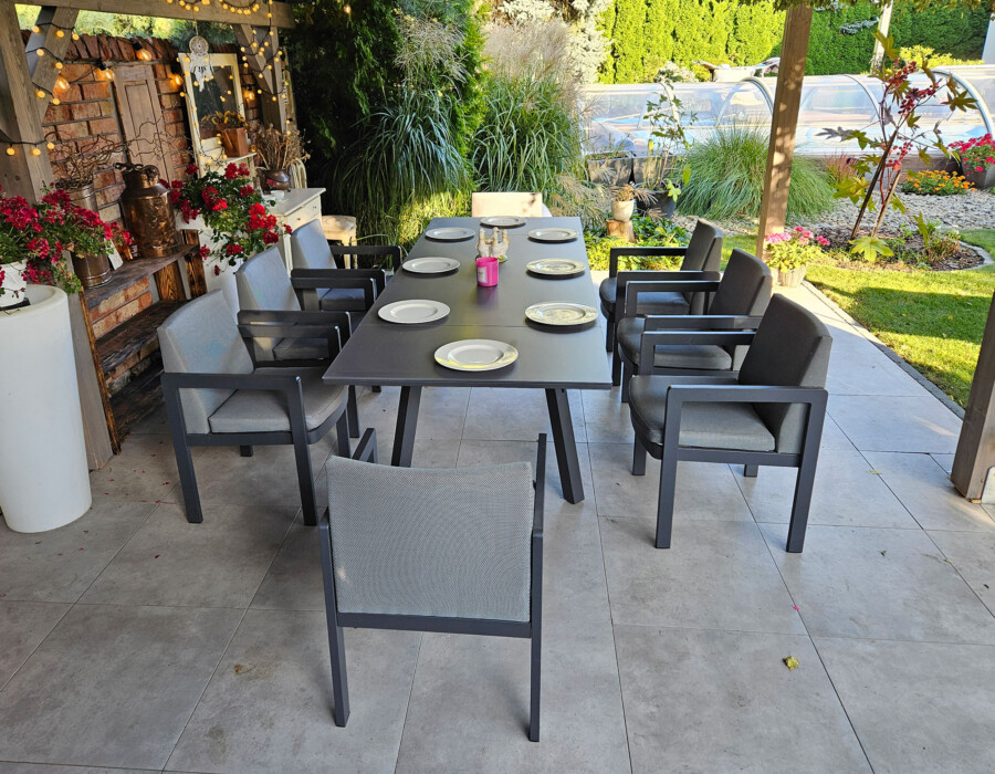 Rozkładany stół ogrodowy 150–250 – PAOLA | 6 foteli | Belgiardino