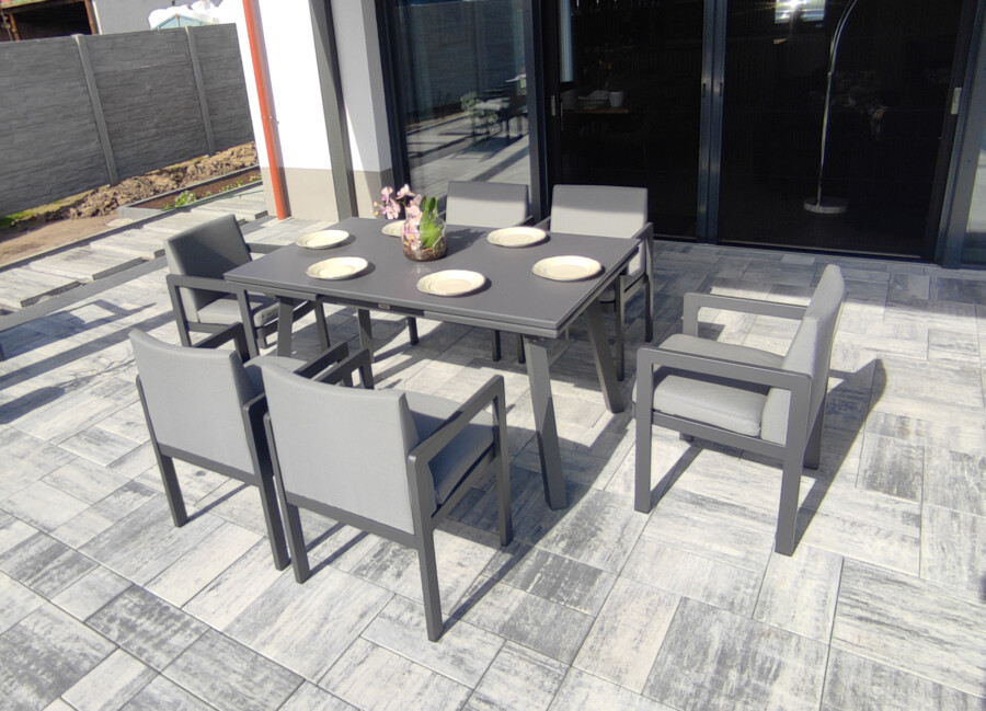 Rozkładany stół ogrodowy 150–250 – PAOLA | 6 foteli | Belgiardino