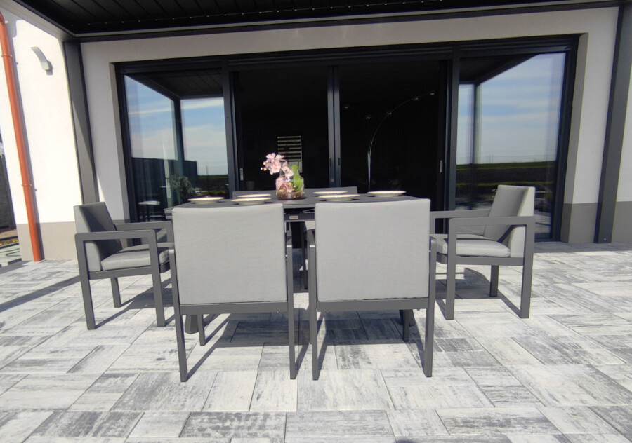 Rozkładany stół ogrodowy 150–250 – PAOLA | 6 foteli | Belgiardino