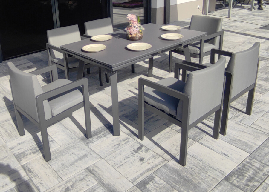 Rozkładany stół ogrodowy 150–250 – PAOLA | 6 foteli | Belgiardino