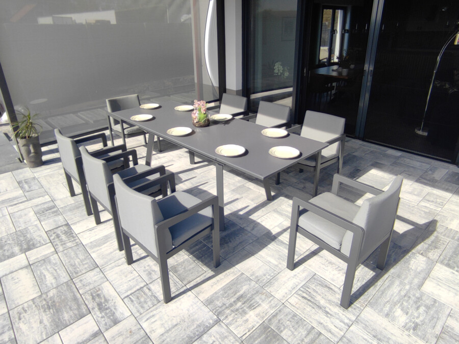 Rozkładany stół ogrodowy 150–250 – PAOLA | 6 foteli | Belgiardino