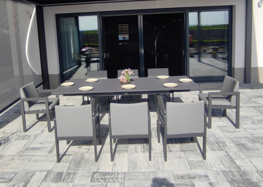 Rozkładany stół ogrodowy 150–250 – PAOLA | 6 foteli | Belgiardino