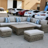 Meble z okrągłego technorattanu TOSCANIA CORNER BIG zestaw ogrodowy – Narożnik na taras + fotel + pufy