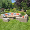 Meble z okrągłego technorattanu TOSCANIA CORNER BIG zestaw ogrodowy – Narożnik na taras + fotel + pufy
