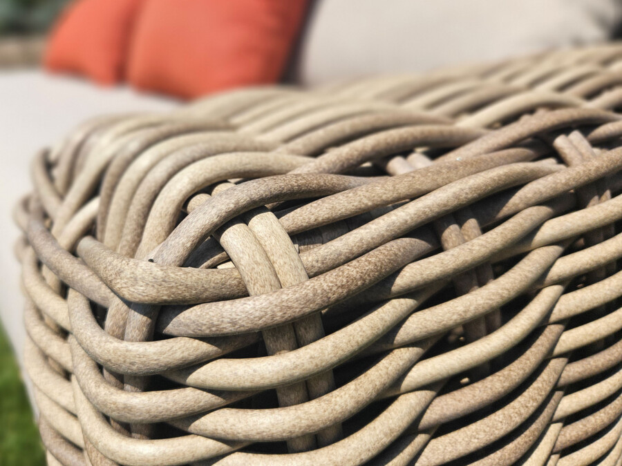 TOSCANIA - Meble tarasowe. Duża sofa, 2 fotele, stół, podnóżek. OKRĄGŁY TECHNORATTAN