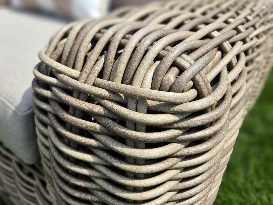 TOSCANIA - Meble tarasowe. Duża sofa, 2 fotele, stół, podnóżek. OKRĄGŁY TECHNORATTAN