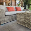 TOSCANIA - Meble tarasowe. Duża sofa, 2 fotele, stół, podnóżek. OKRĄGŁY TECHNORATTAN