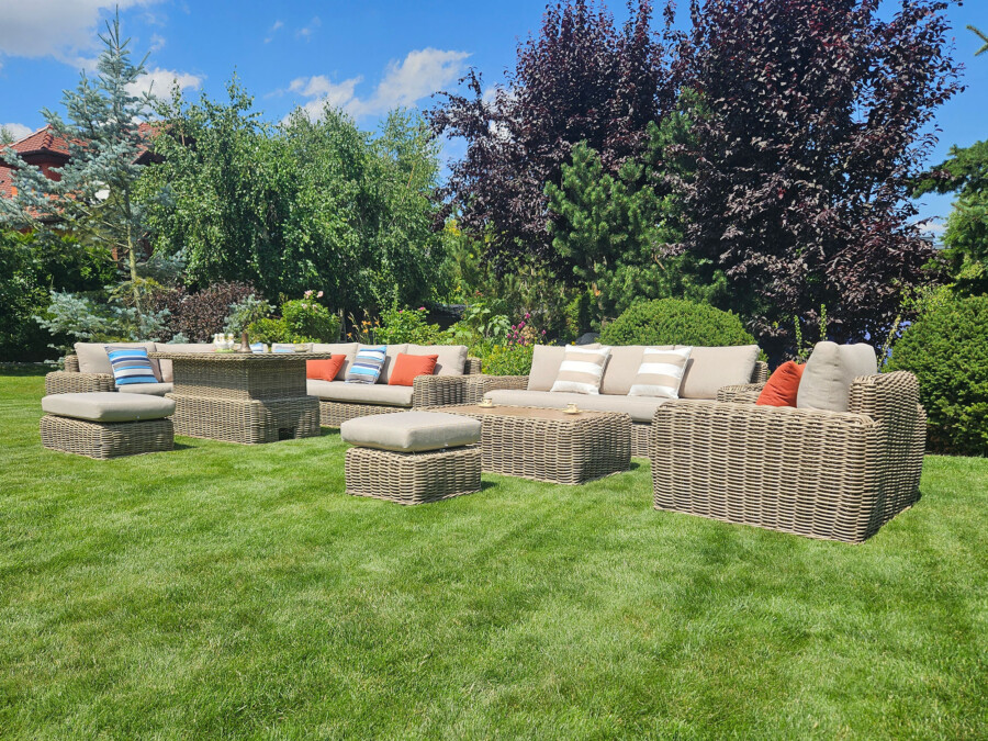 Duży komplet na taras TOSCANIA PREMIUM z Okrągłego Technorattanu – Bardzo duży zestaw na taras