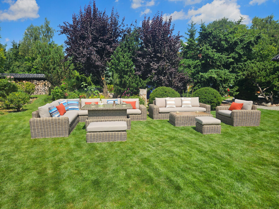 Duży komplet na taras TOSCANIA PREMIUM z Okrągłego Technorattanu – Bardzo duży zestaw na taras