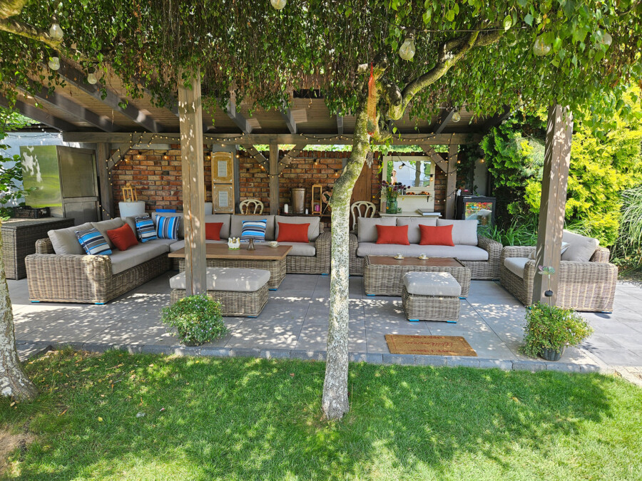 Duży komplet na taras TOSCANIA PREMIUM z Okrągłego Technorattanu – Bardzo duży zestaw na taras