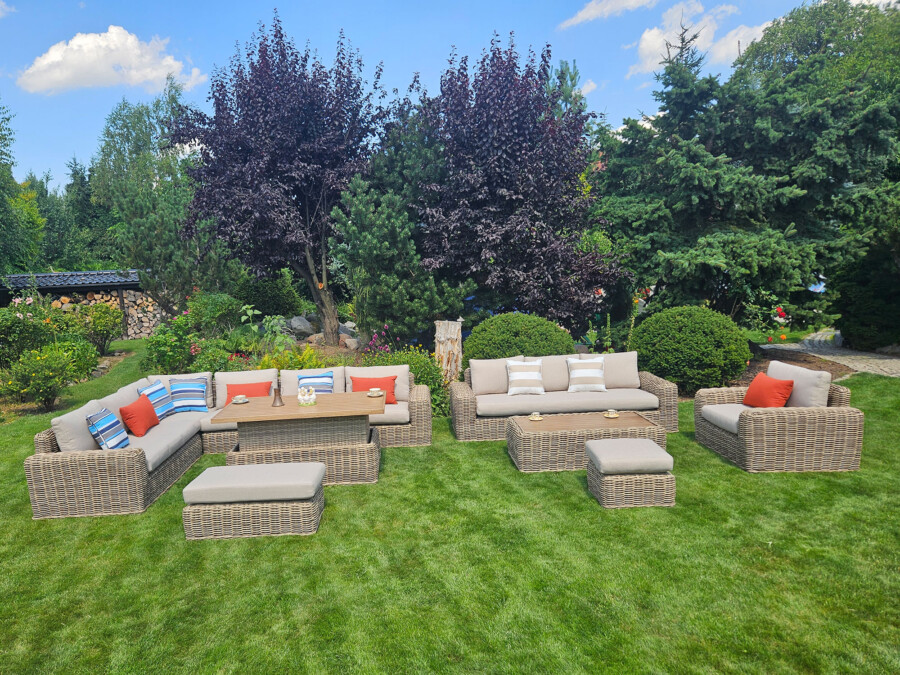 Duży komplet na taras TOSCANIA PREMIUM z Okrągłego Technorattanu – Bardzo duży zestaw na taras