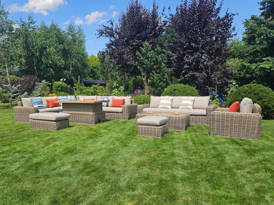 Duży komplet na taras TOSCANIA PREMIUM z Okrągłego Technorattanu – Bardzo duży zestaw na taras