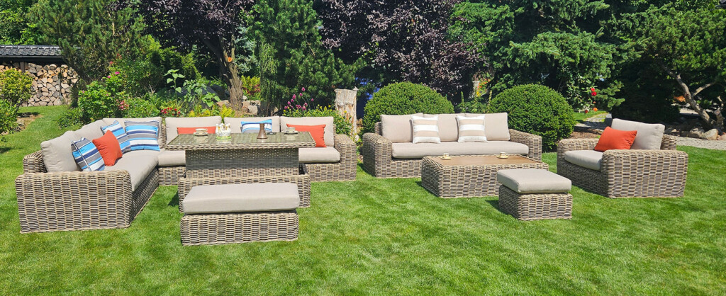 Duży komplet na taras TOSCANIA PREMIUM – zestaw wypoczynkowy z okrągłego technorattanu 8 mm