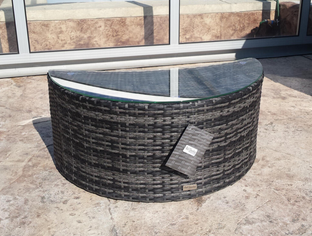 Stolik z technorattanu półokrągły SZARY MIX