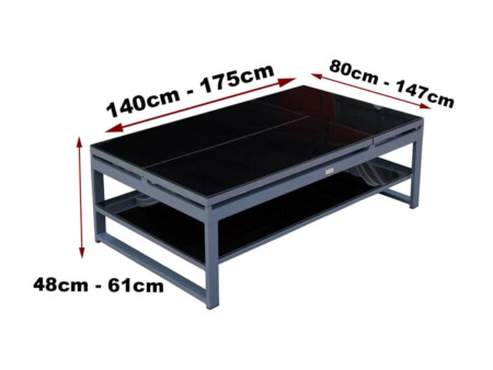 Regulowany / rozkładany stół z hartowanymi szybami do zestawów aluminiowych - RAGNAR
